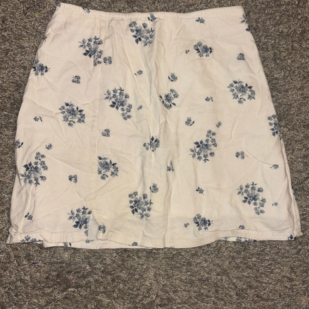 American Eagle AE Linen Floral Notched Mini Skirt Size XS New Cream Blue